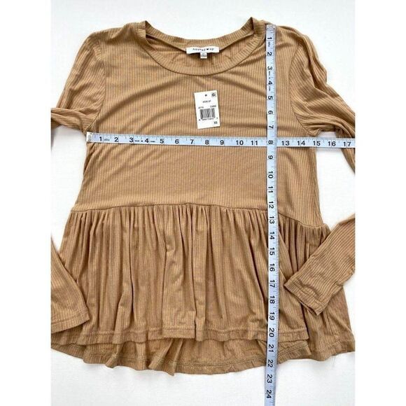 ‎Hooked Up Babydoll Blouse Top XS Tan Cream Juniors - Picture 2 of 4